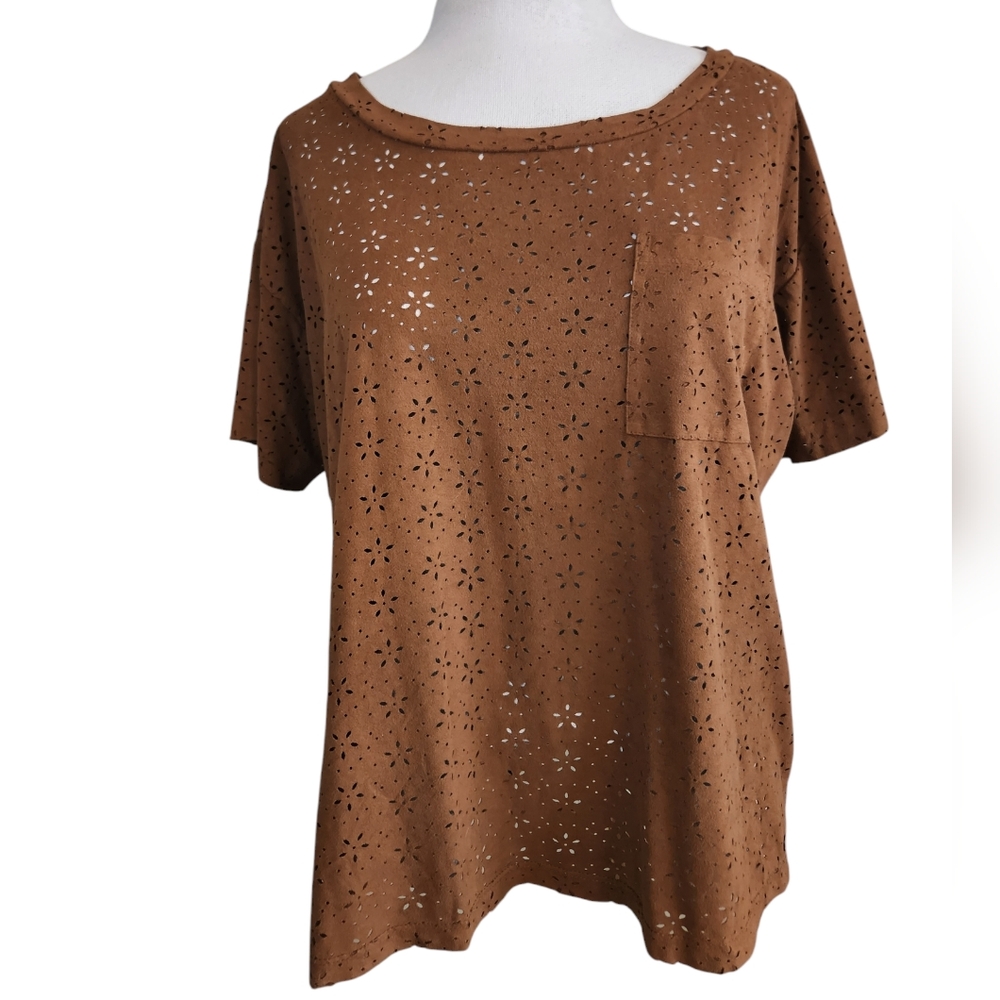 Ralph Lauren Denim Supply - Brown Faux Suede Floral Cutout Shirt - Size S